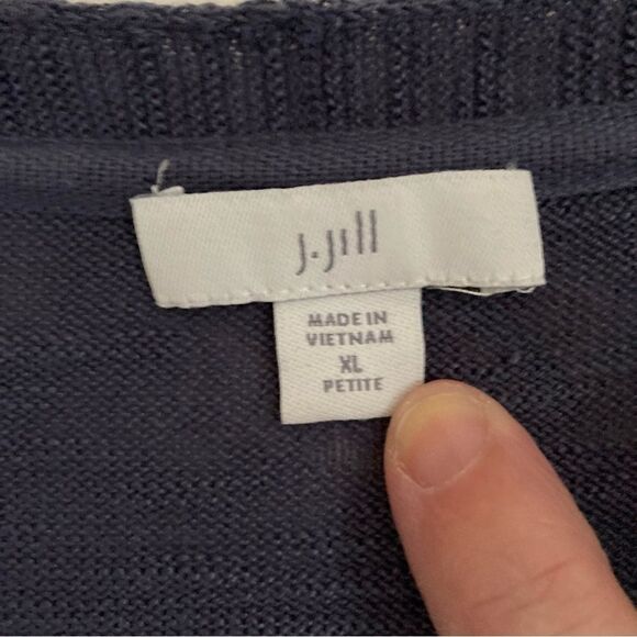 J. Jill Linen Blend Eclipse Blue Arbor V-Neck Pullover Knit Top Size XL petite! - Picture 5 of 8